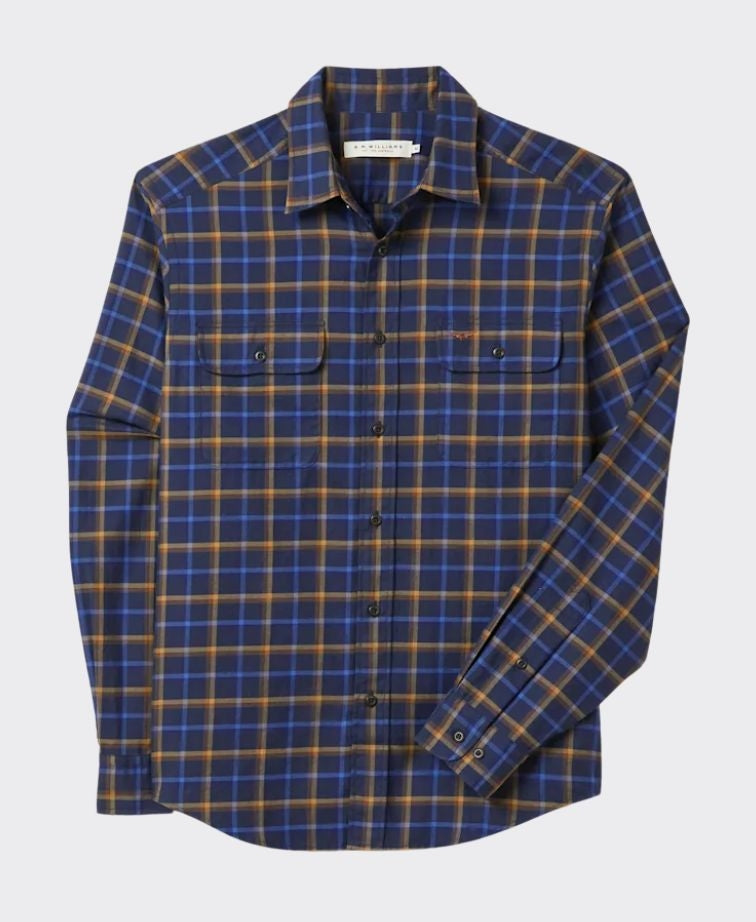 RMW Regular Twill Check Shirt - Navy/Brown