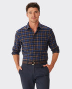 RMW Regular Twill Check Shirt - Navy/Brown