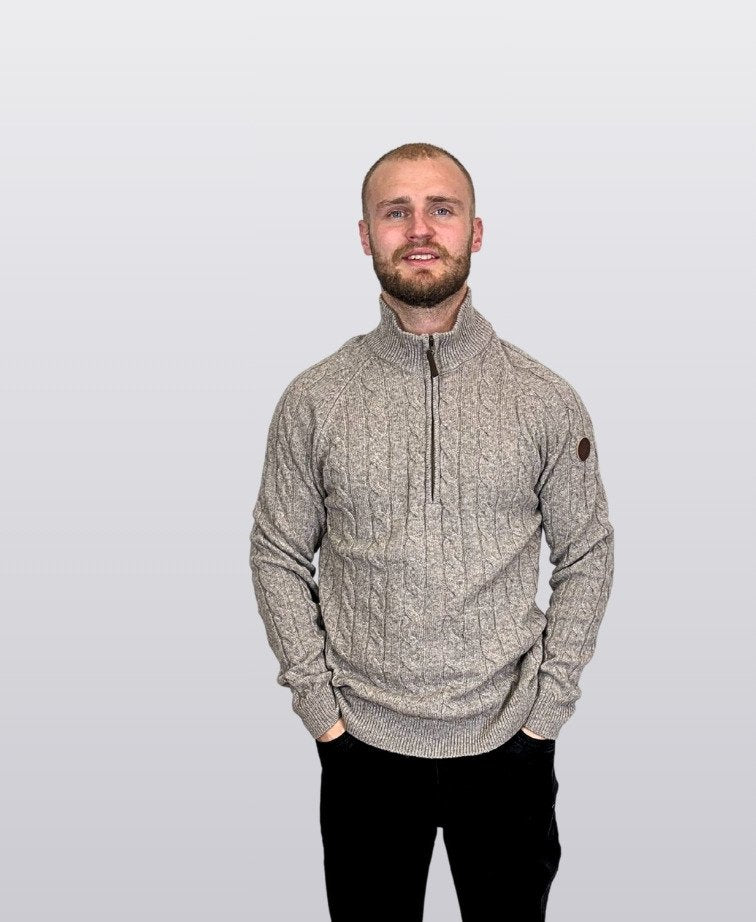 Swanndri Doncaster v2 Zip Cable Knit - Taupe Marle