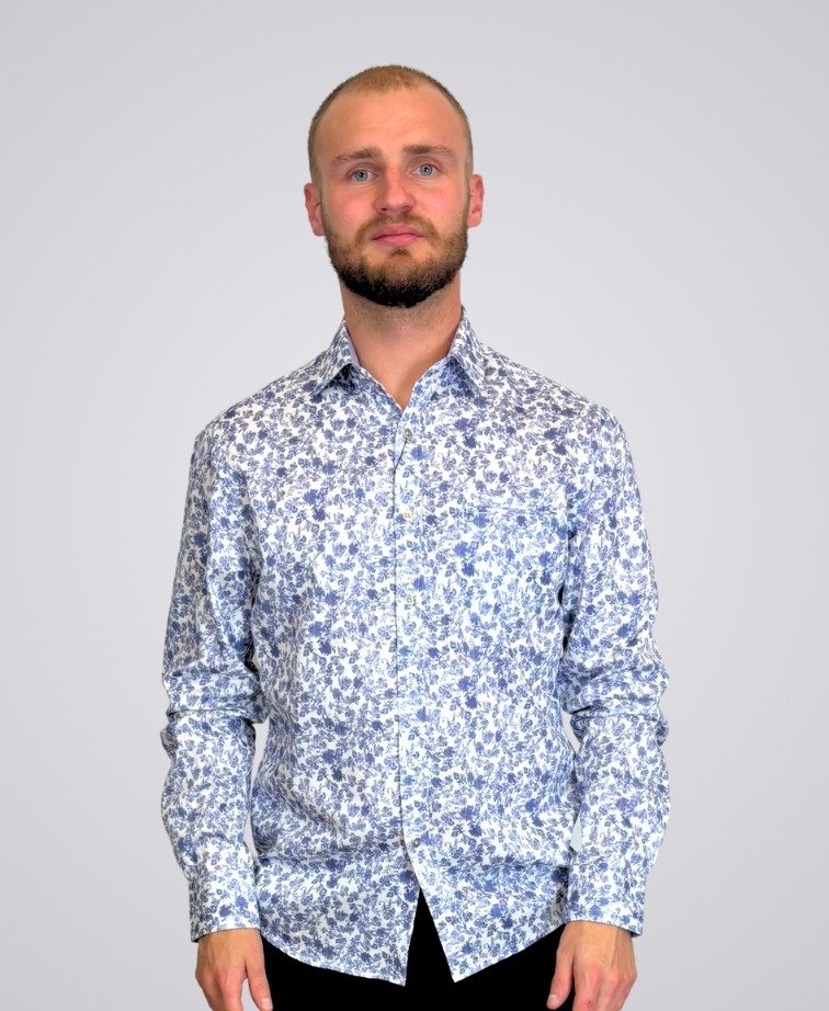 Berlin Shirt L/S Liverpool Paisley Print - White/Blue