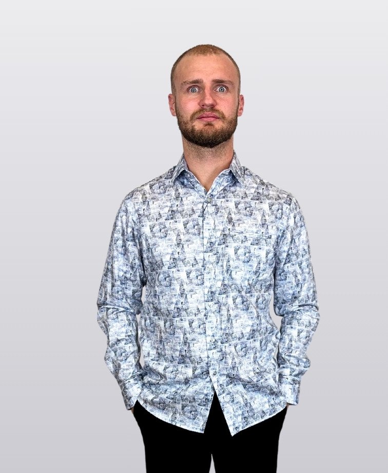Berlin Shirt L/S Triangle Satin Print - Blue