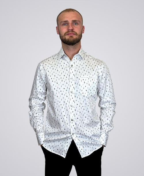 Berlin Shirt L/S Sails Satin Print - White/Blue