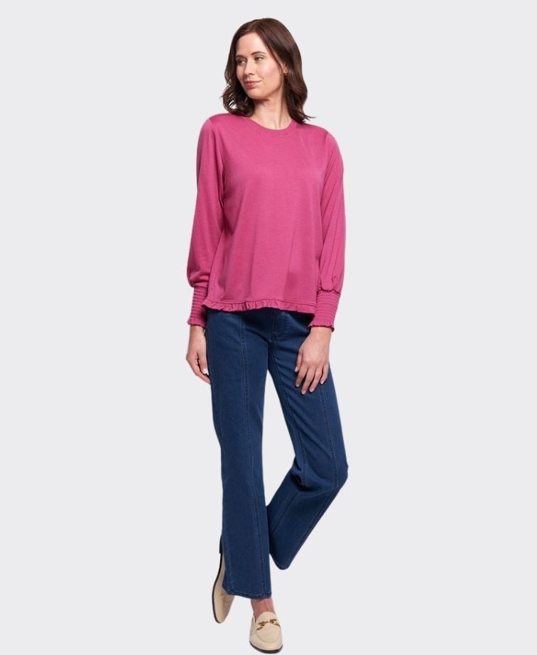 Foil Jersey Gather Back & Ruffle Merino - Berry