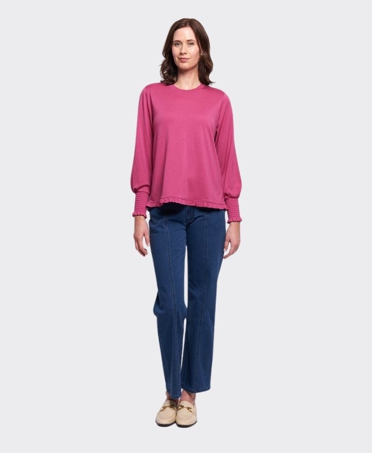 Foil Jersey Gather Back & Ruffle Merino - Berry