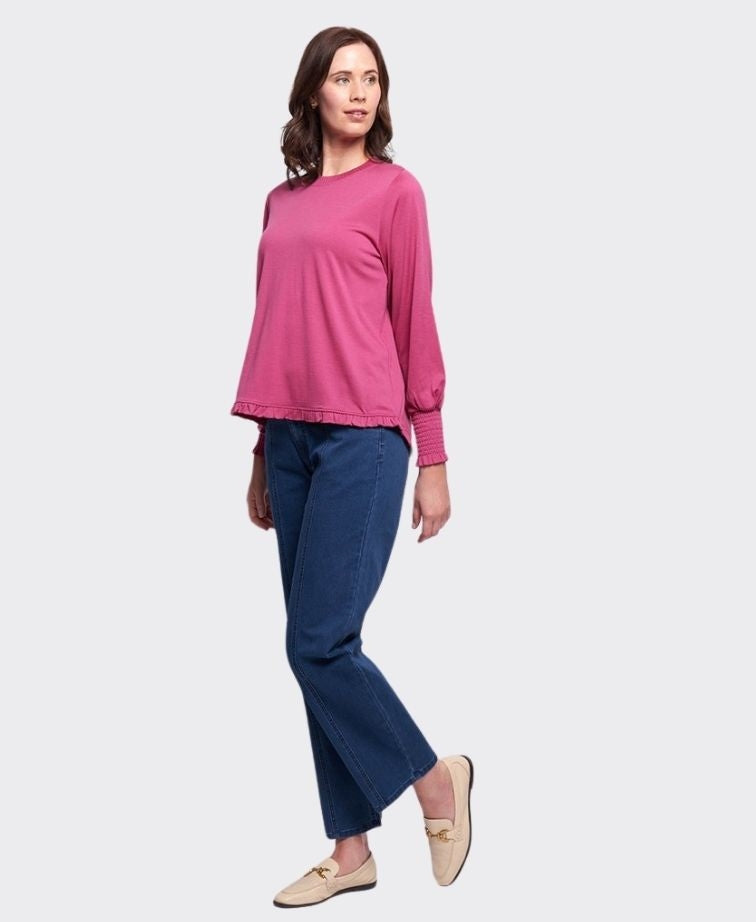 Foil Jersey Gather Back & Ruffle Merino - Berry