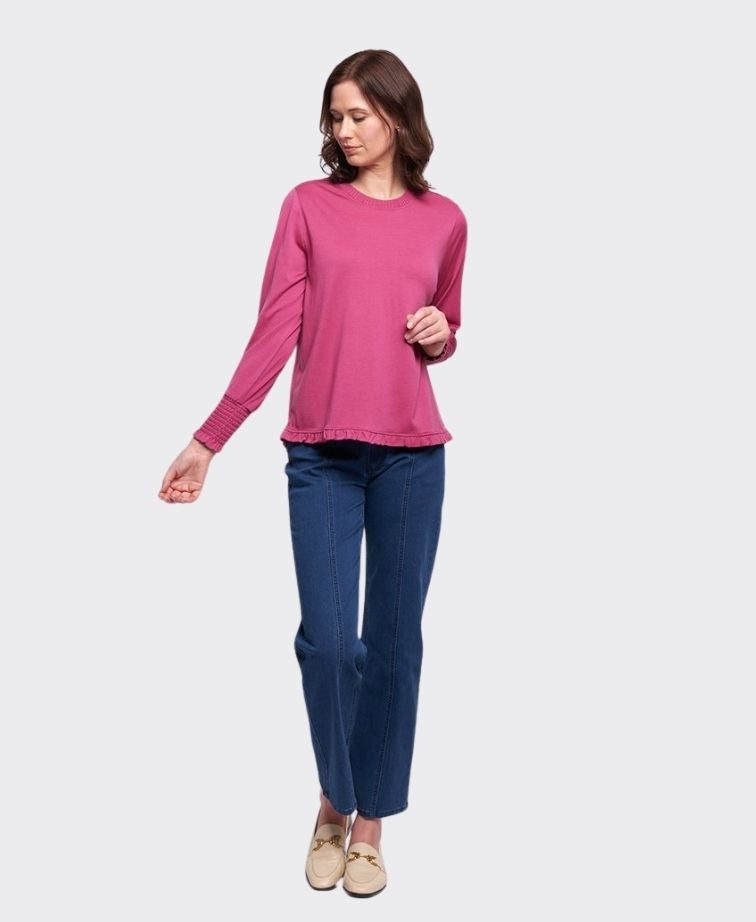Foil Jersey Gather Back & Ruffle Merino - Berry