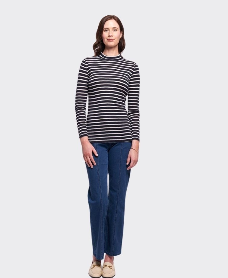 Foil Top Signature Turtle Neck - Navy Stripe