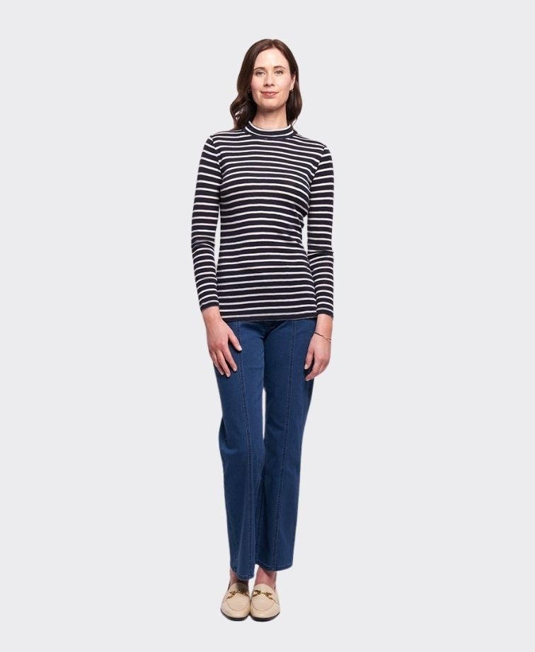 Foil Top Signature Turtle Neck - Navy Stripe