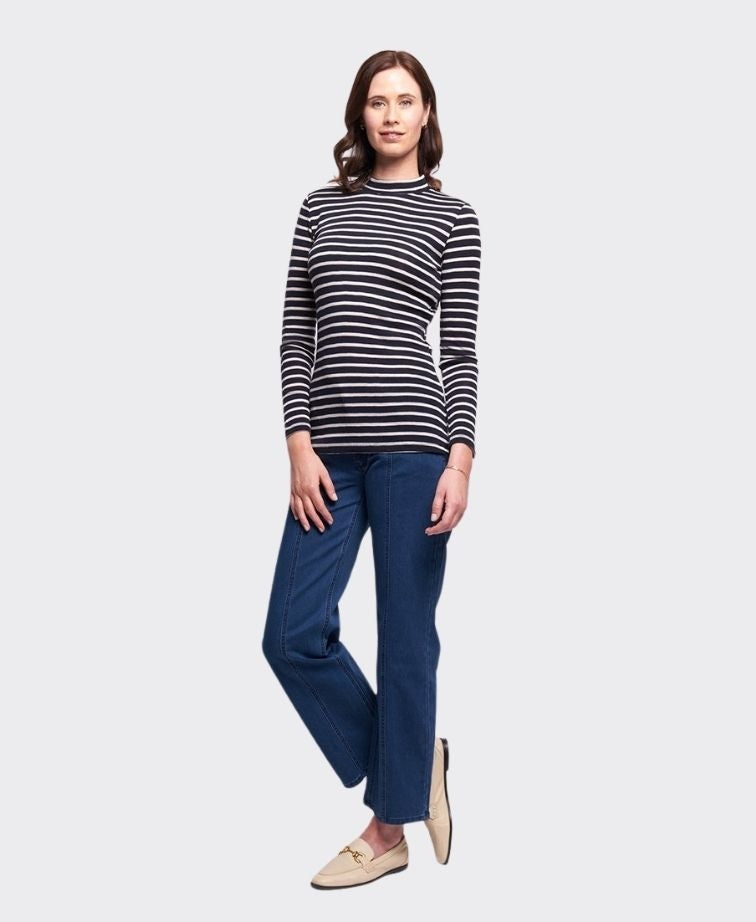 Foil Top Signature Turtle Neck - Navy Stripe