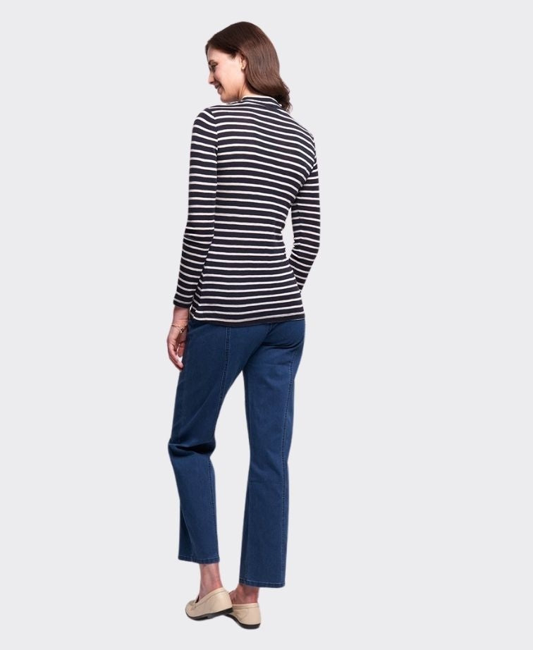 Foil Top Signature Turtle Neck - Navy Stripe