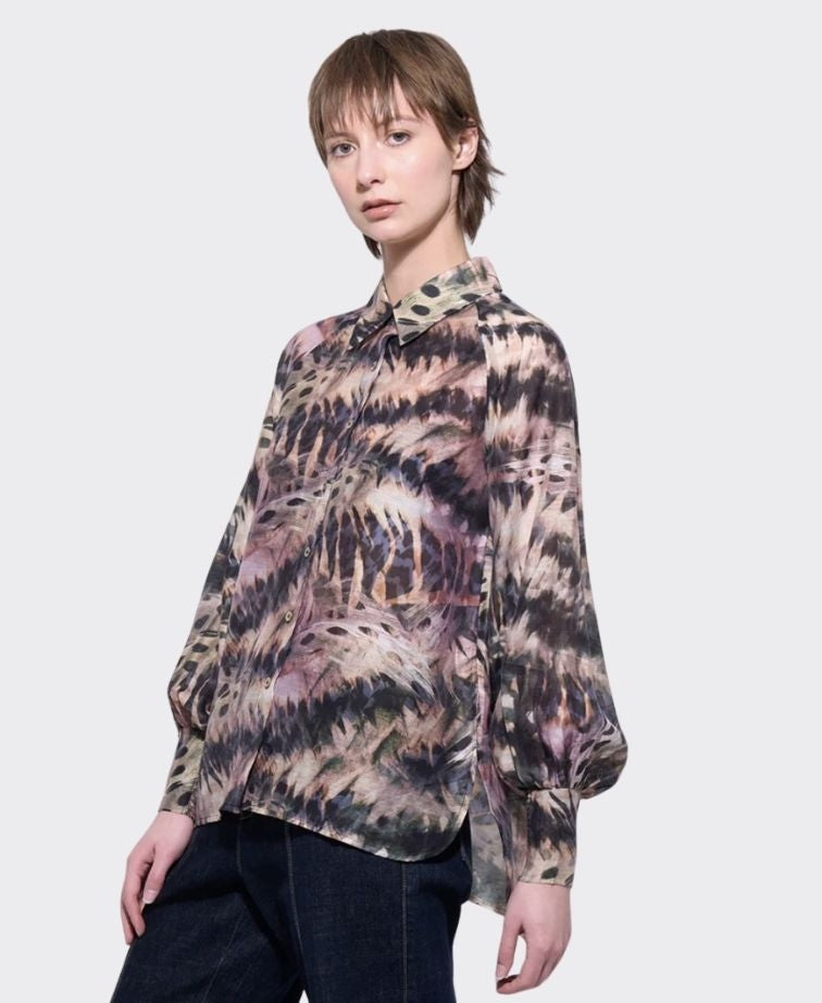 Neris Blouse Fly Girl Feather Print - Feathers
