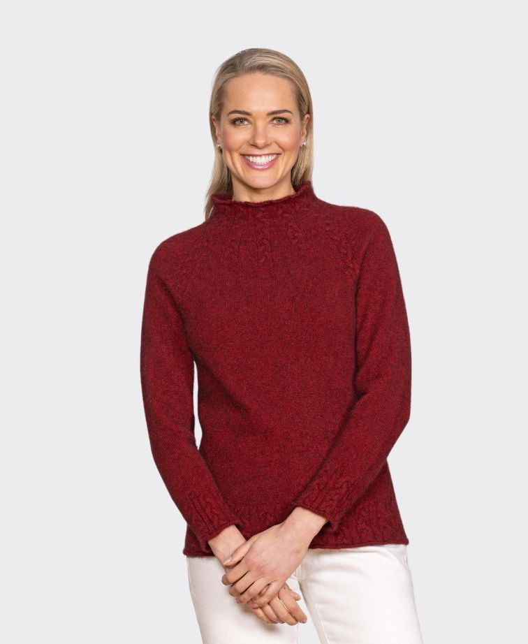 Noble Wilde Womens Cable Funnel Neck - Sangria
