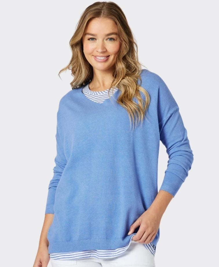 Threadz Knit Isabella With Stripe Cami 2in1 - Blue