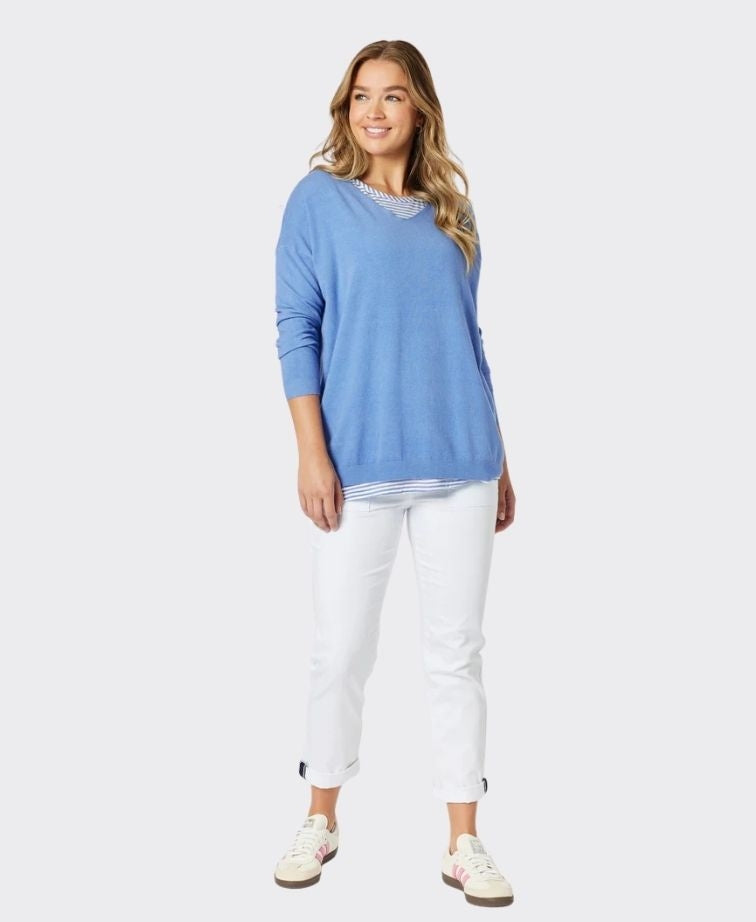 Threadz Knit Isabella With Stripe Cami 2in1 - Blue