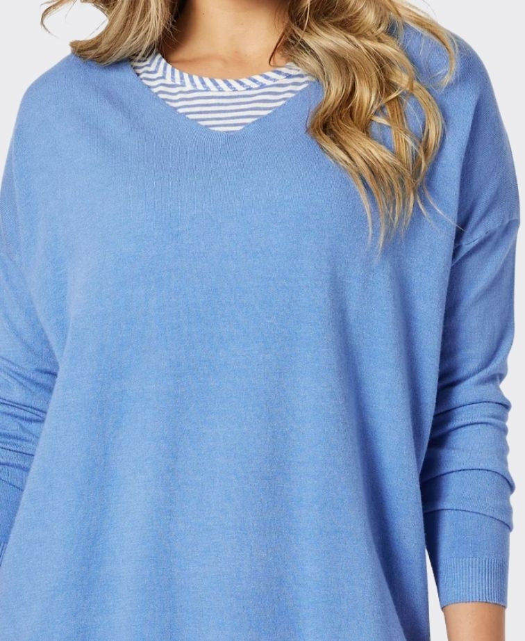 Threadz Knit Isabella With Stripe Cami 2in1 - Blue