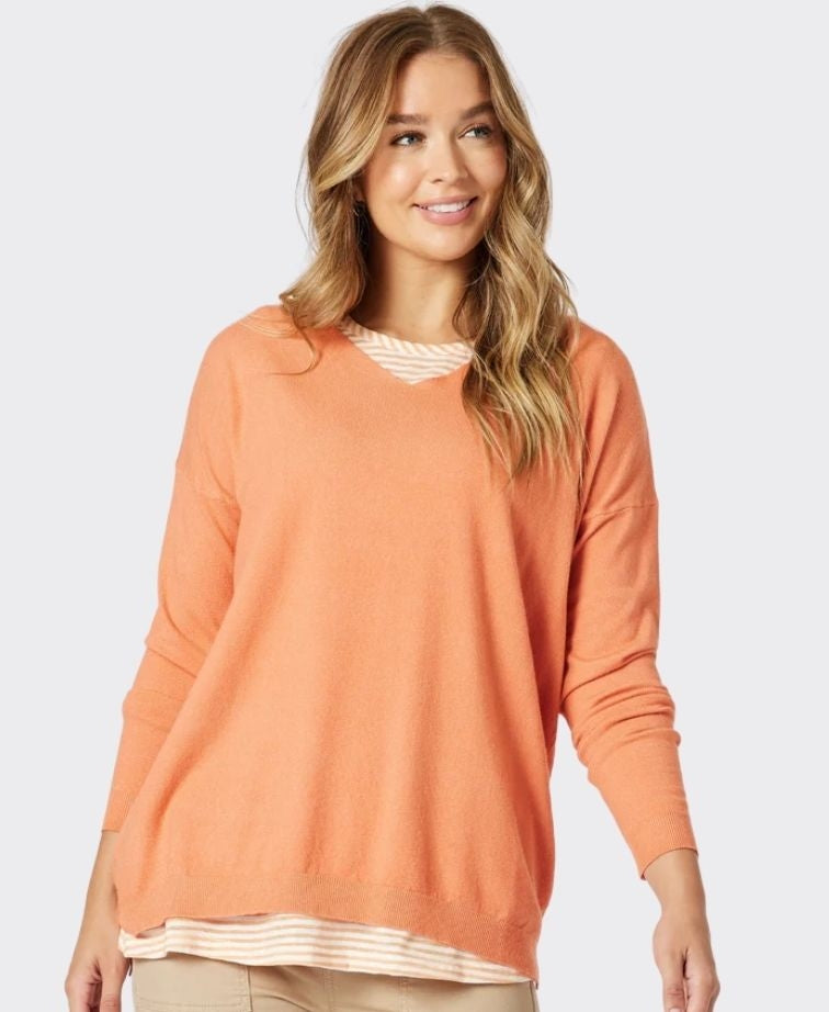 Threadz Knit Isabella With Stripe Cami 2in1 - Mango