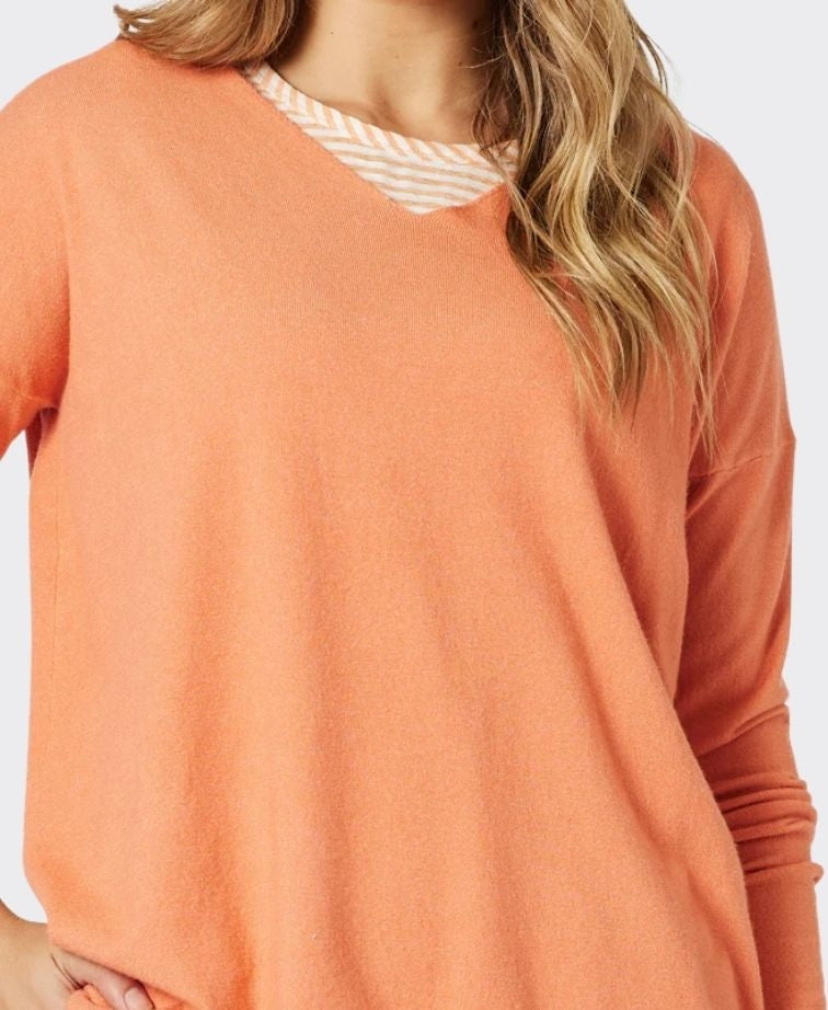 Threadz Knit Isabella With Stripe Cami 2in1 - Mango