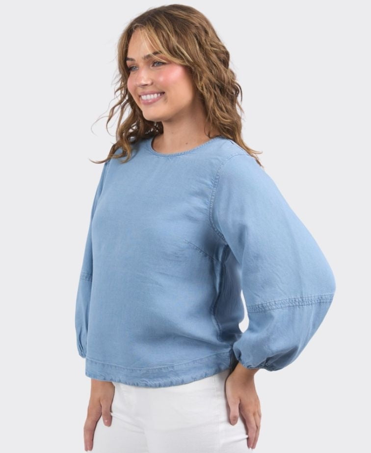 Elm Top Della Chambray - Mid Blue Wash