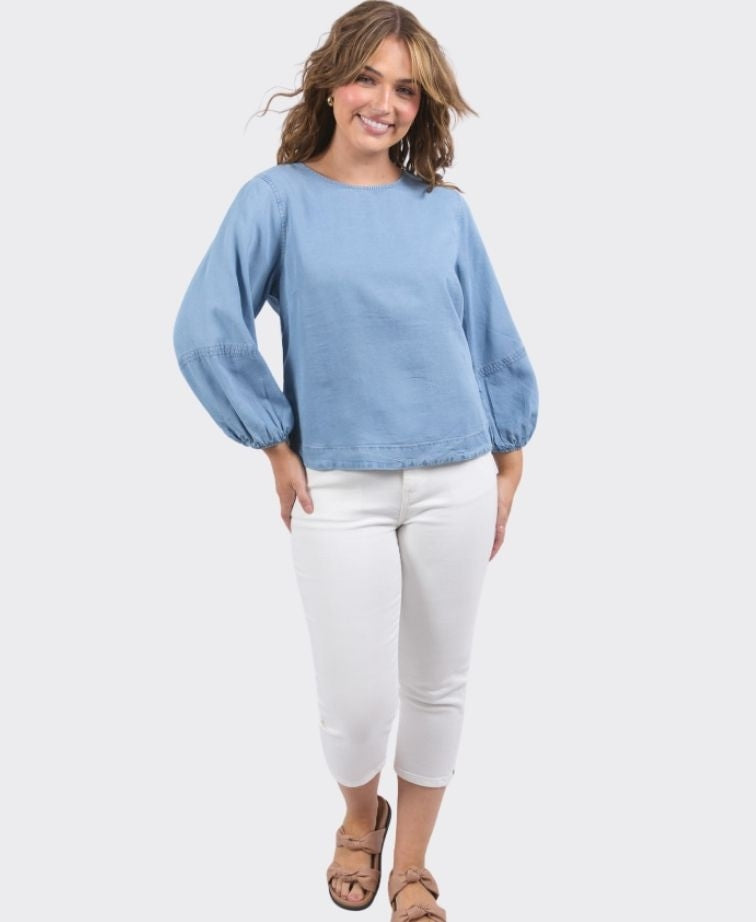 Elm Top Della Chambray - Mid Blue Wash