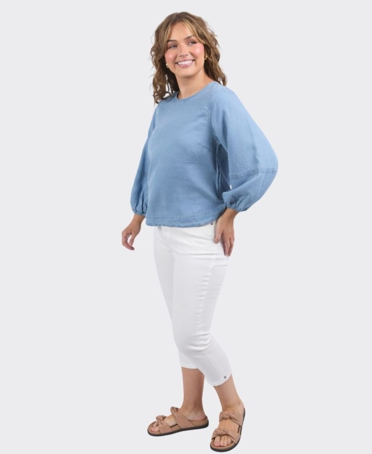 Elm Top Della Chambray - Mid Blue Wash