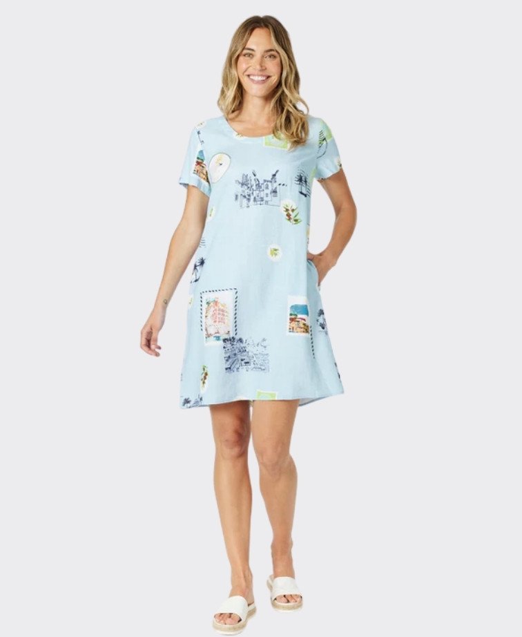 Gordon Smith Dress S/S Destination Shift - Pale Blue