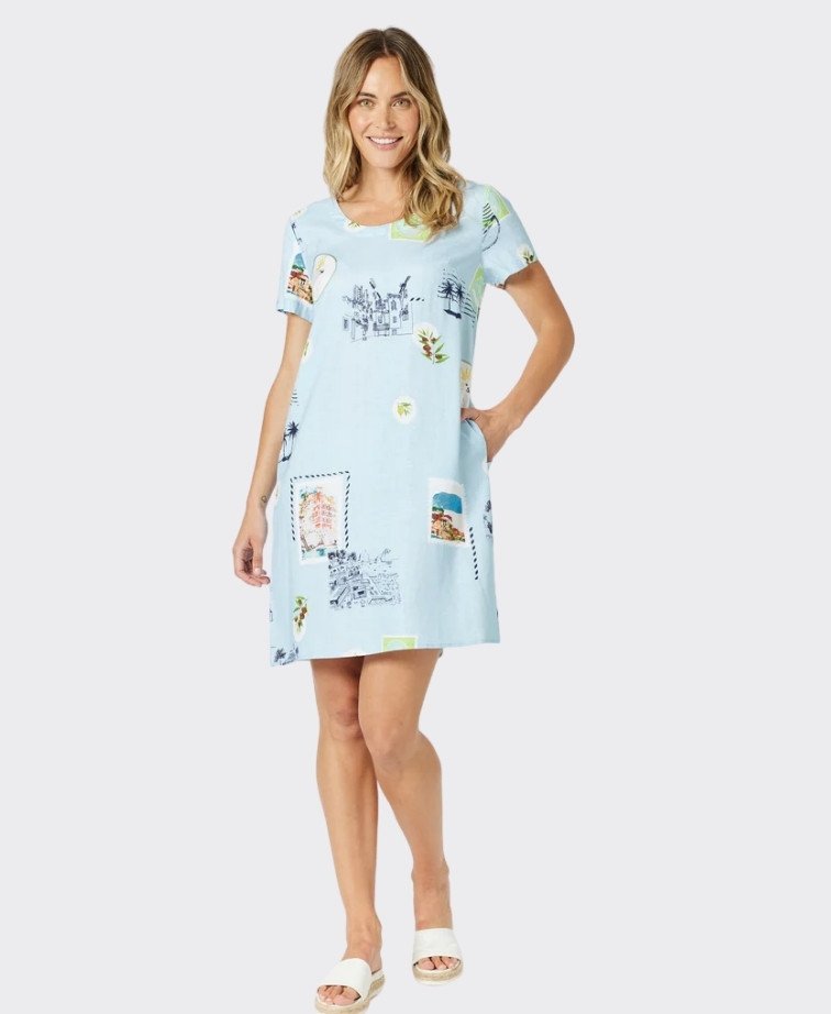 Gordon Smith Dress S/S Destination Shift - Pale Blue