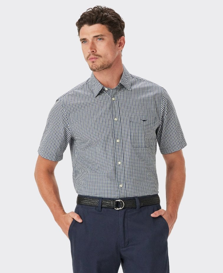RMW Classic Poplin Check S/S Shirt - Navy Char