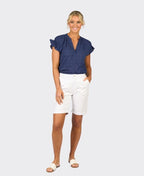 Vassalli Short Slim Leg Above Knee Denim - White Denim