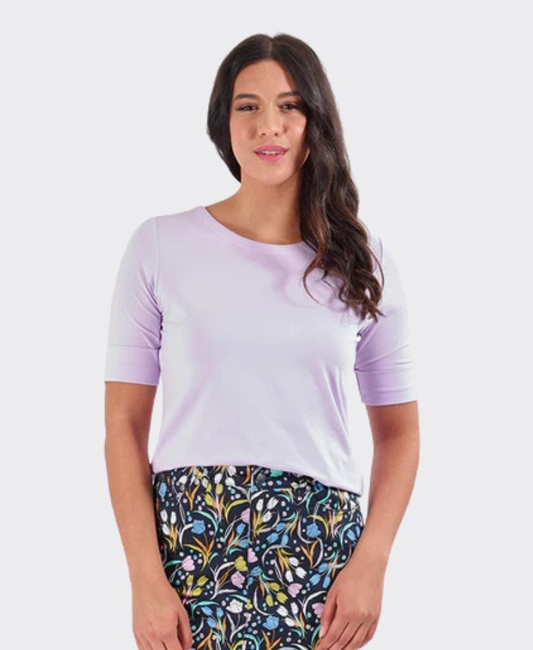 Vassalli Top Boat Neck 3/4 Sleeve - Lilac