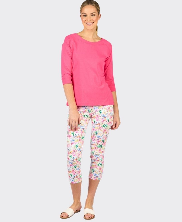 Vassalli Top Boat Neck 3/4 Sleeve - Fuchsia
