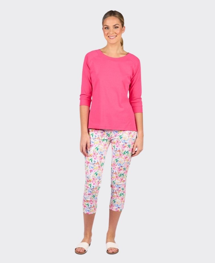 Vassalli Top Boat Neck 3/4 Sleeve - Fuchsia