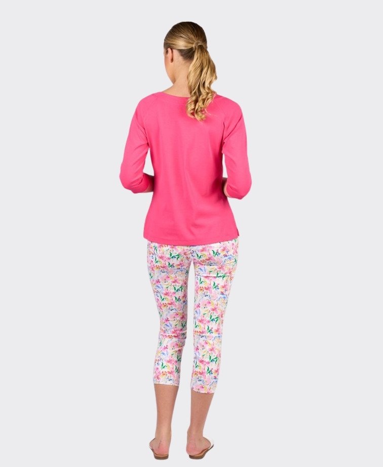 Vassalli Top Boat Neck 3/4 Sleeve - Fuchsia