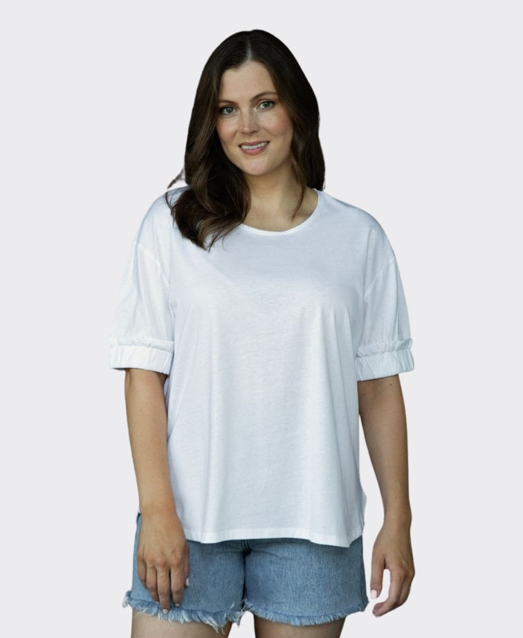 White On Black Tee Elasticated Sleeve - White