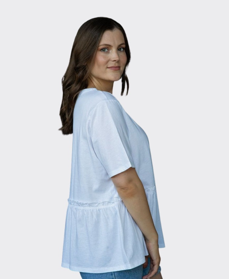 White On Black Top 1/2 Gather - White