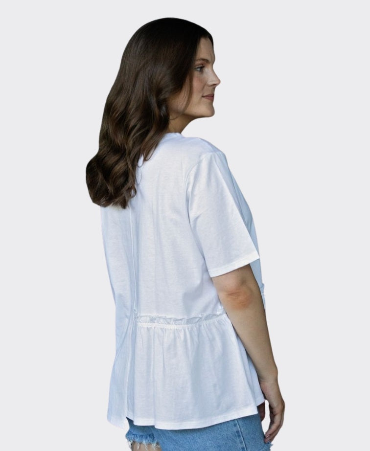 White On Black Top 1/2 Gather - White