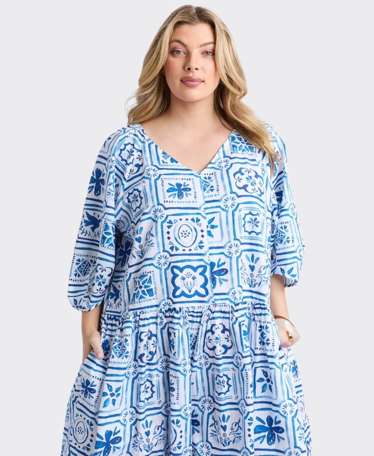 Elm Dress Dolce Tile Midi - Ocean Tile Prnt