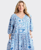 Elm Dress Dolce Tile Midi - Ocean Tile Prnt
