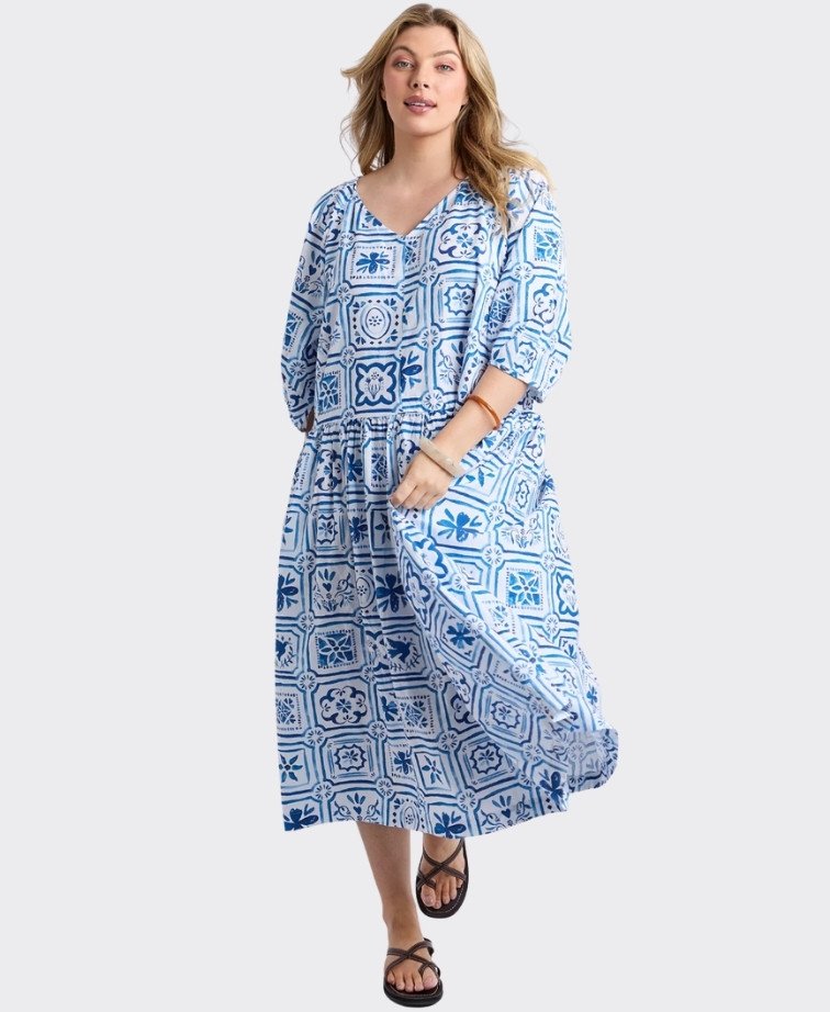Elm Dress Dolce Tile Midi - Ocean Tile Prnt