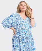 Elm Dress Dolce Tile Midi - Ocean Tile Prnt