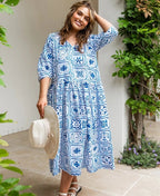 Elm Dress Dolce Tile Midi - Ocean Tile Prnt