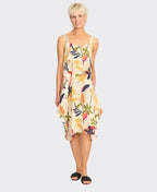 Foil Dress Contrast Straps Linen Cocoon - Abstract Floral