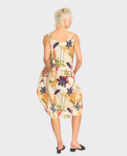 Foil Dress Contrast Straps Linen Cocoon - Abstract Floral