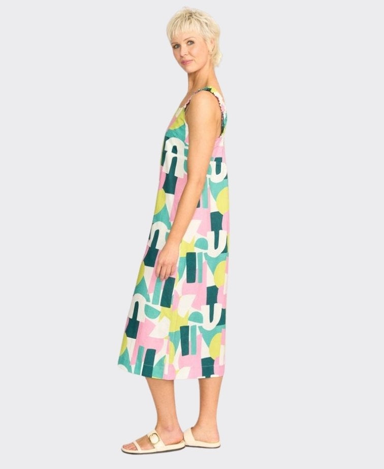 Foil Dress Sunseeker Linen/Cotton Elastic Strap - Spectrum