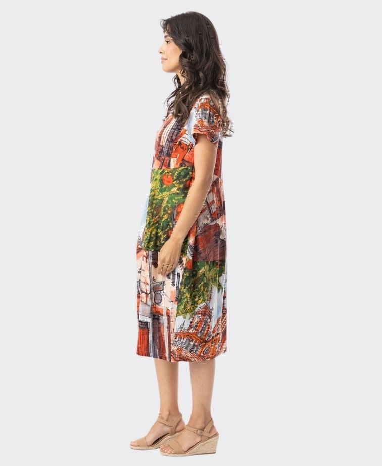 Orientique Dress Bubble S/S Printed Cotton - Tower Peach