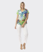 Orientique T-Shirt Contemporary V-Neck - Leaves Blue