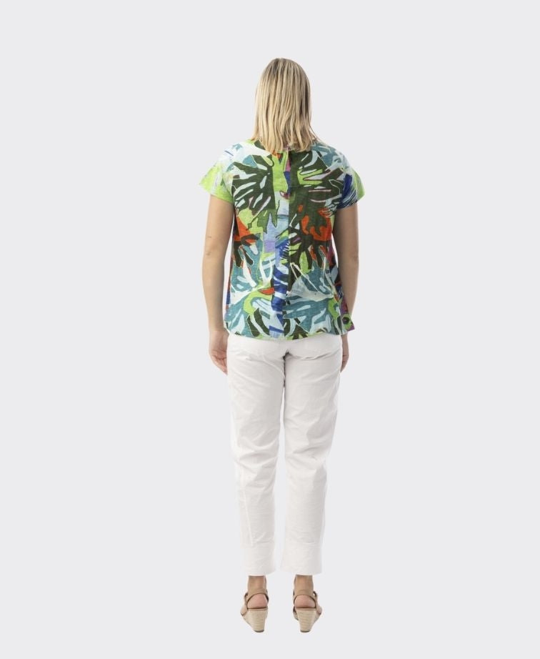 Orientique T-Shirt Contemporary V-Neck - Leaves Blue