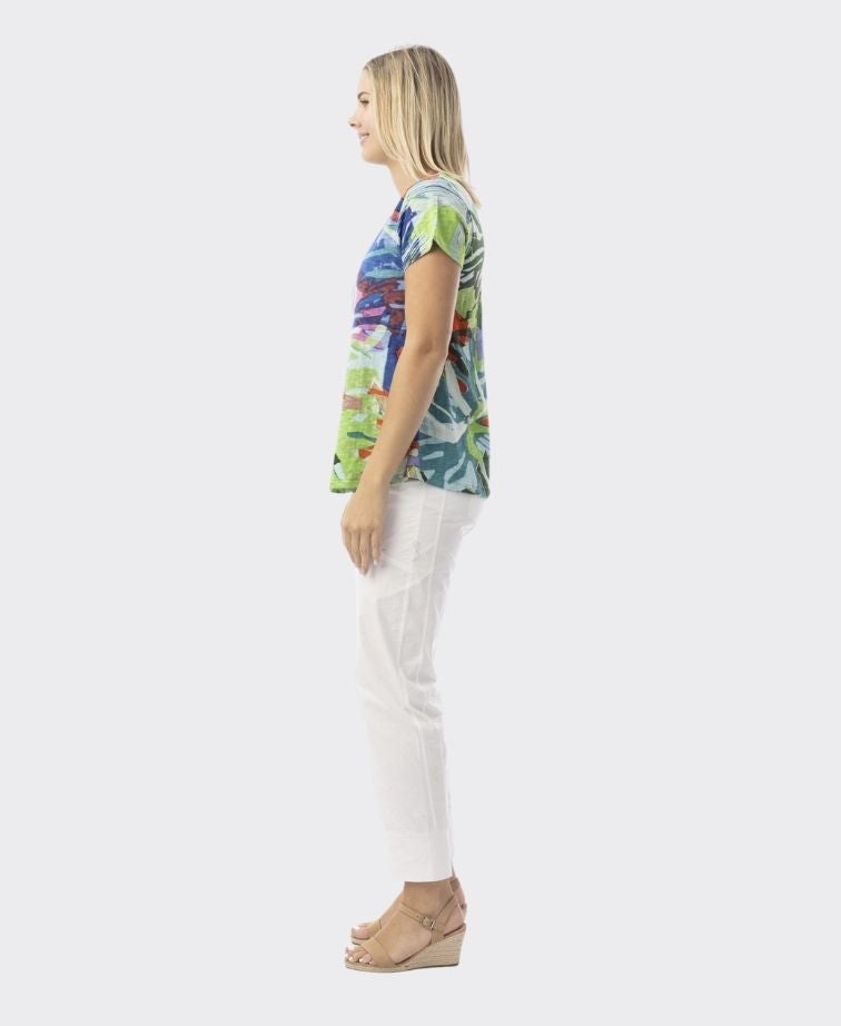 Orientique T-Shirt Contemporary V-Neck - Leaves Blue