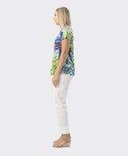 Orientique T-Shirt Contemporary V-Neck - Leaves Blue