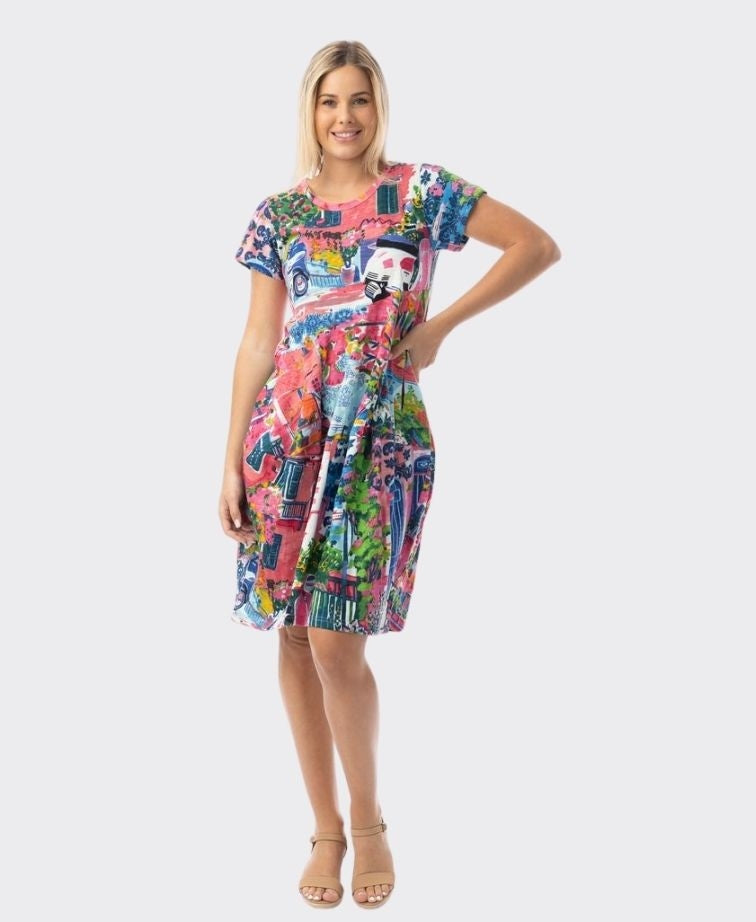 Orientique Dress S/S Bubble Printed Cotton - Scooter