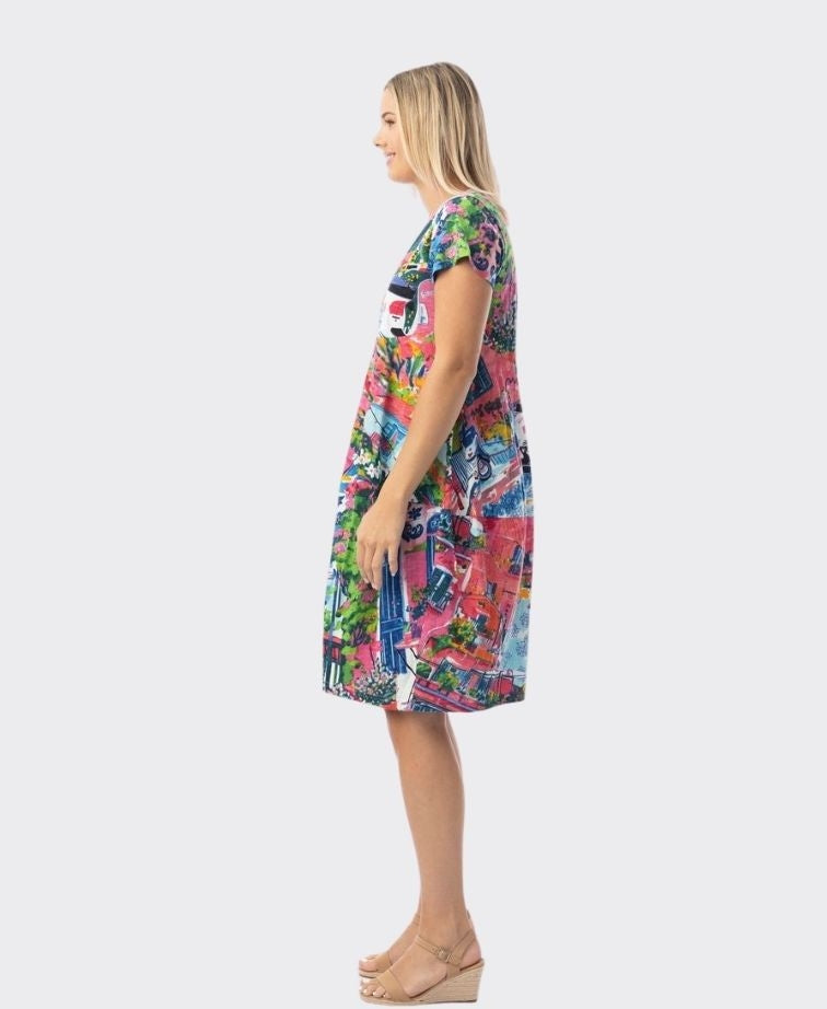 Orientique Dress S/S Bubble Printed Cotton - Scooter